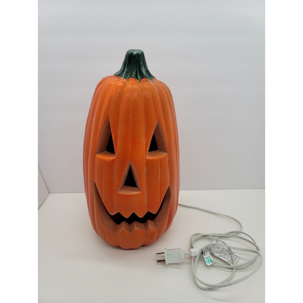 14" Vintage Halloween Steched Light Up Pumpkin Jack-O-Lantern